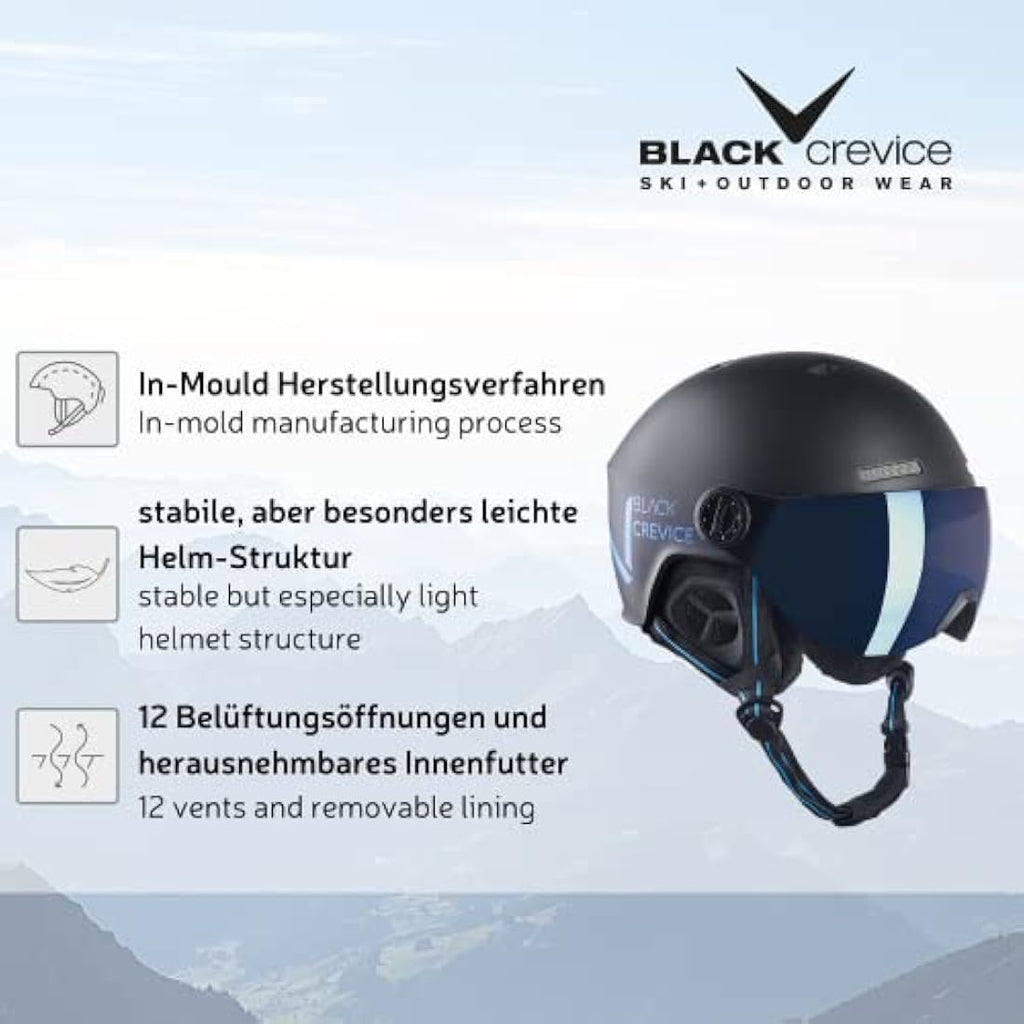 Black Crevice Sölden Ski Helmet with Visor - In-Mould Safety Gear