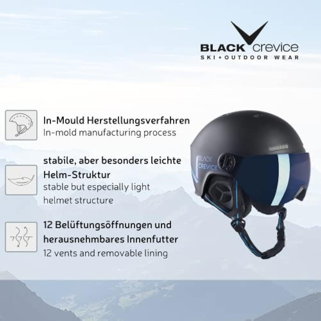 Black Crevice Sölden Ski Helmet with Visor - In-Mould Safety Gear