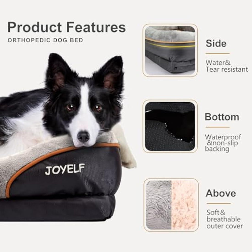 JOYELF Orthopedic Memory Foam Dog Bed – Small Washable Bolster Sofa