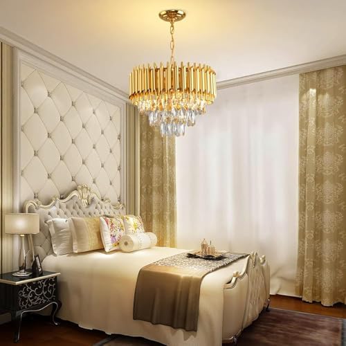 Modern Gold K9 Crystal Chandelier – 3-Tier Round Light Fixture