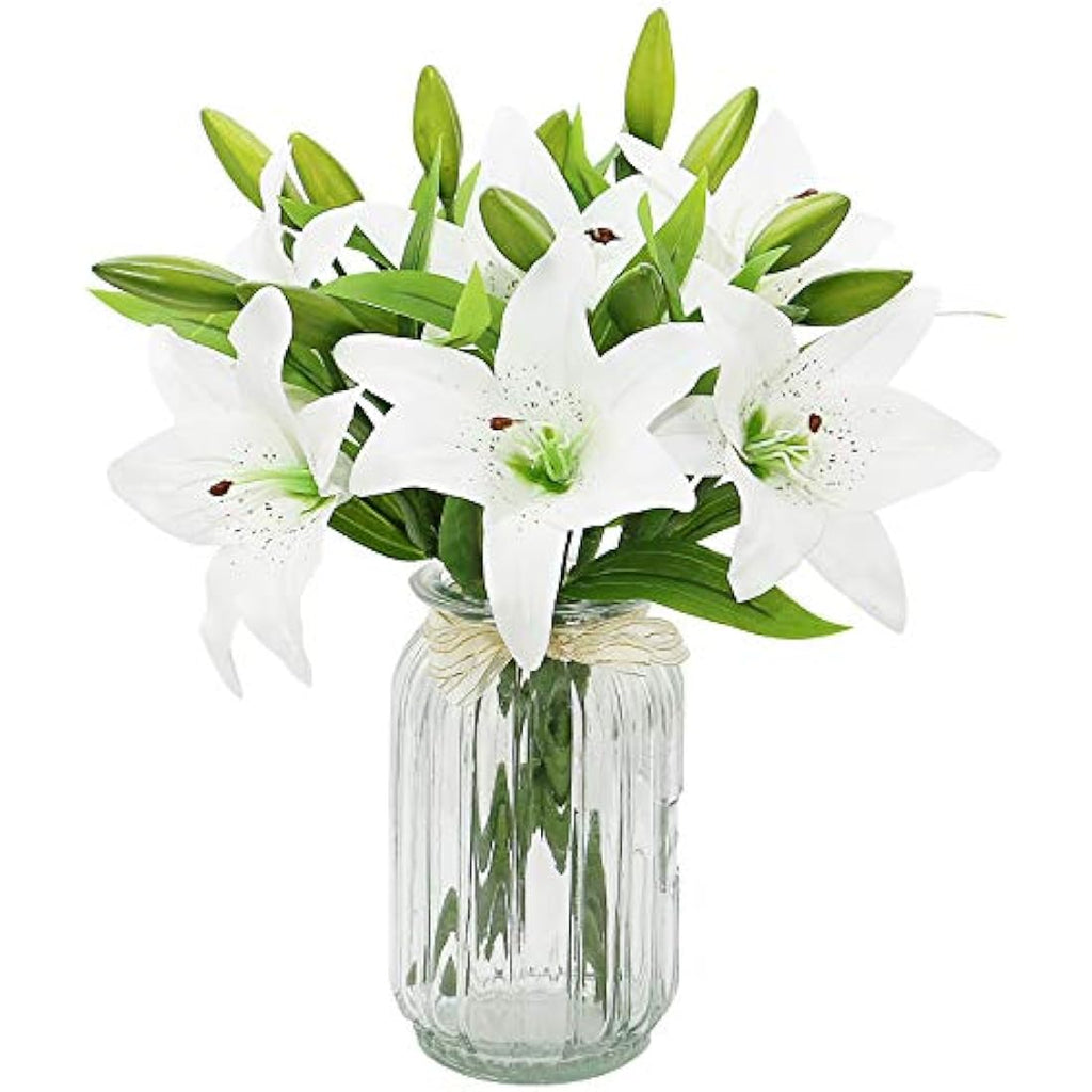 Olrla Real Touch White Artificial Lily Flowers – 6 Pcs Waterproof Faux Lilies