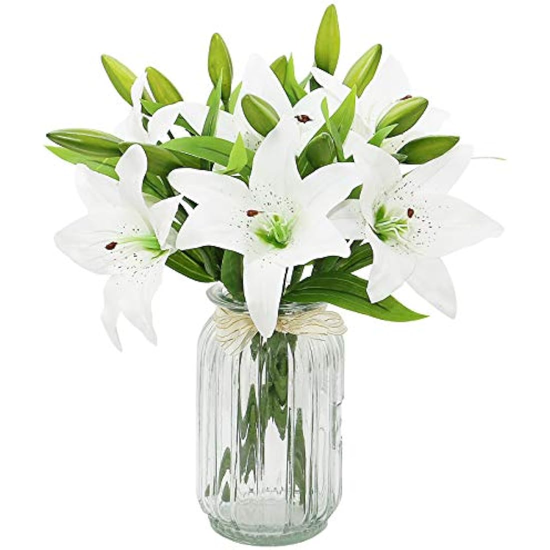 Olrla Real Touch White Artificial Lily Flowers – 6 Pcs Waterproof Faux Lilies