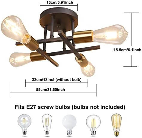 Jolof Store Modern Sputnik Chandelier – 4-Light Industrial Brass Fixture