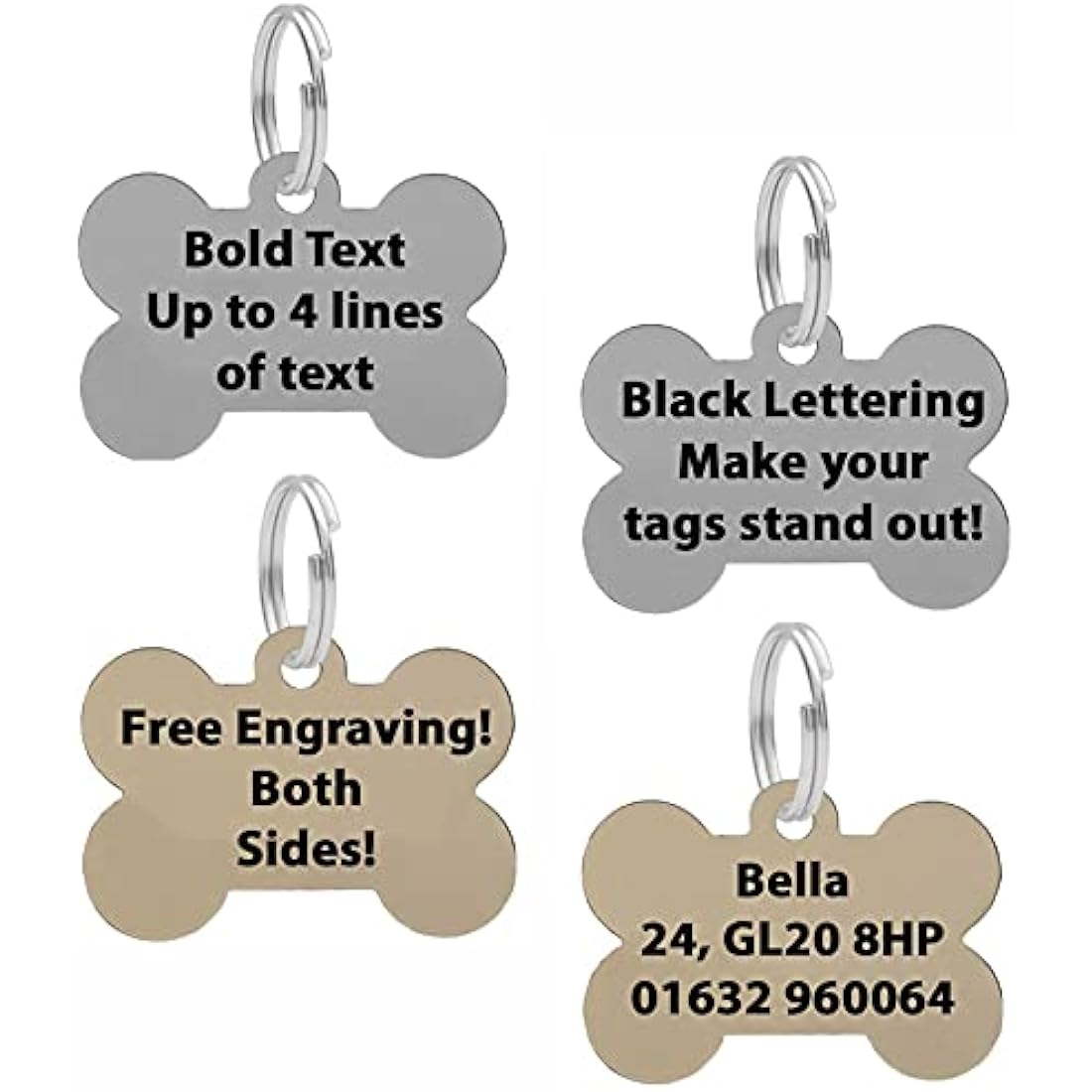 Personalized Engraved Dog Bone ID Tag - 38mm Silver Nickel