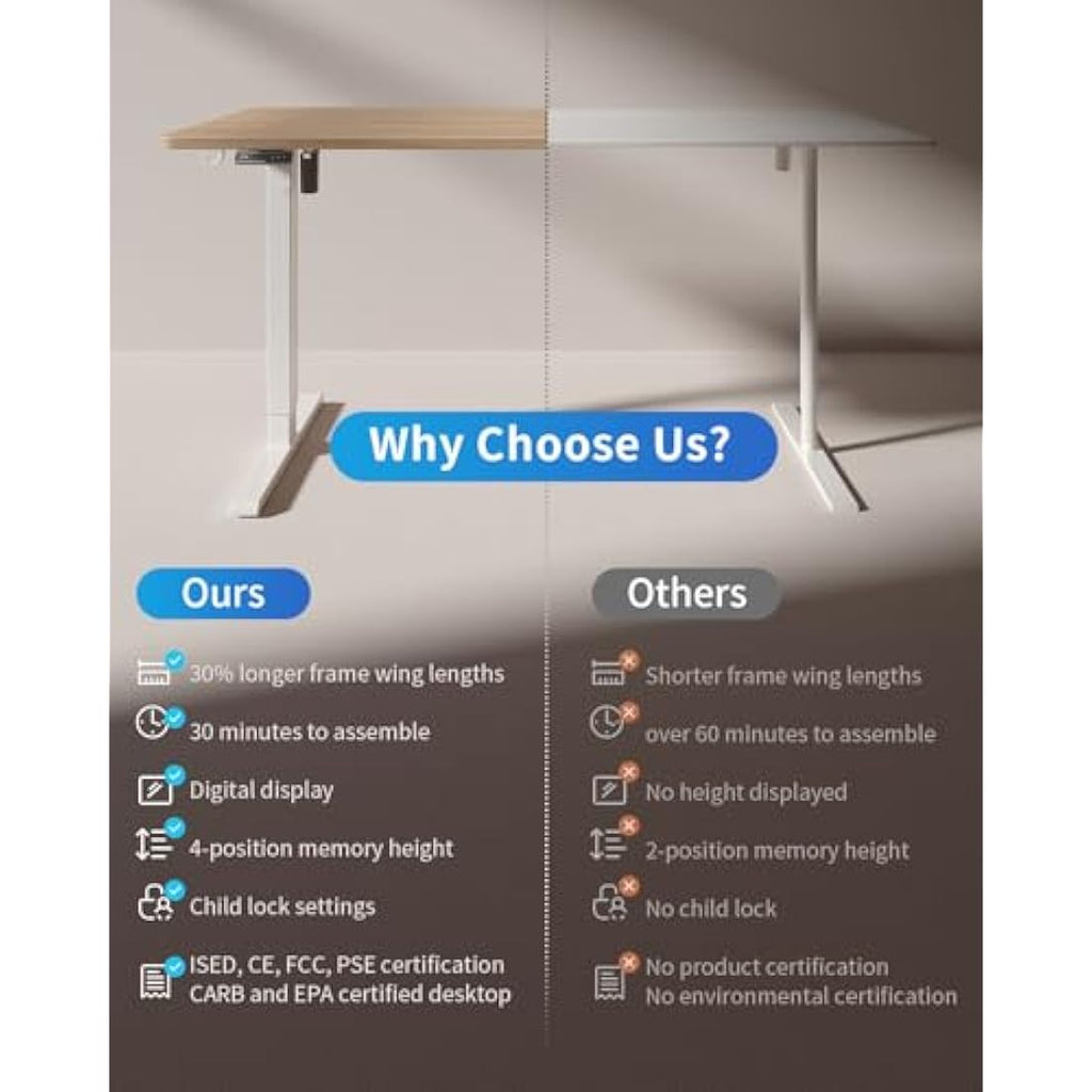 FEZIBO Electric Standing Desk – 100x60cm Height Adjustable Maple Top