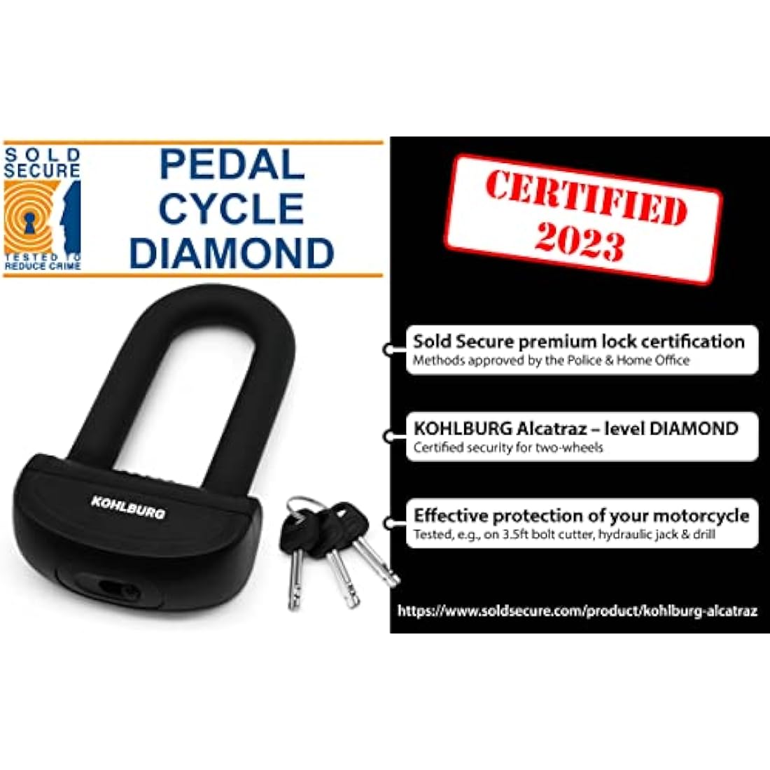 KOHLBURG 13mm Heavy Duty Motorcycle Chain Lock | 150cm Sold Secure Diamond