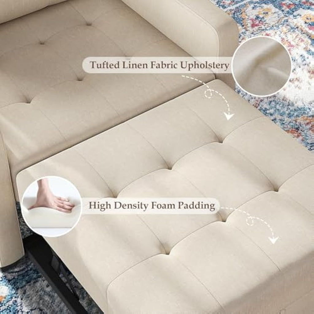 Vesgantti 3-in-1 Convertible Sofa Bed | Beige Linen Sleeper Chair