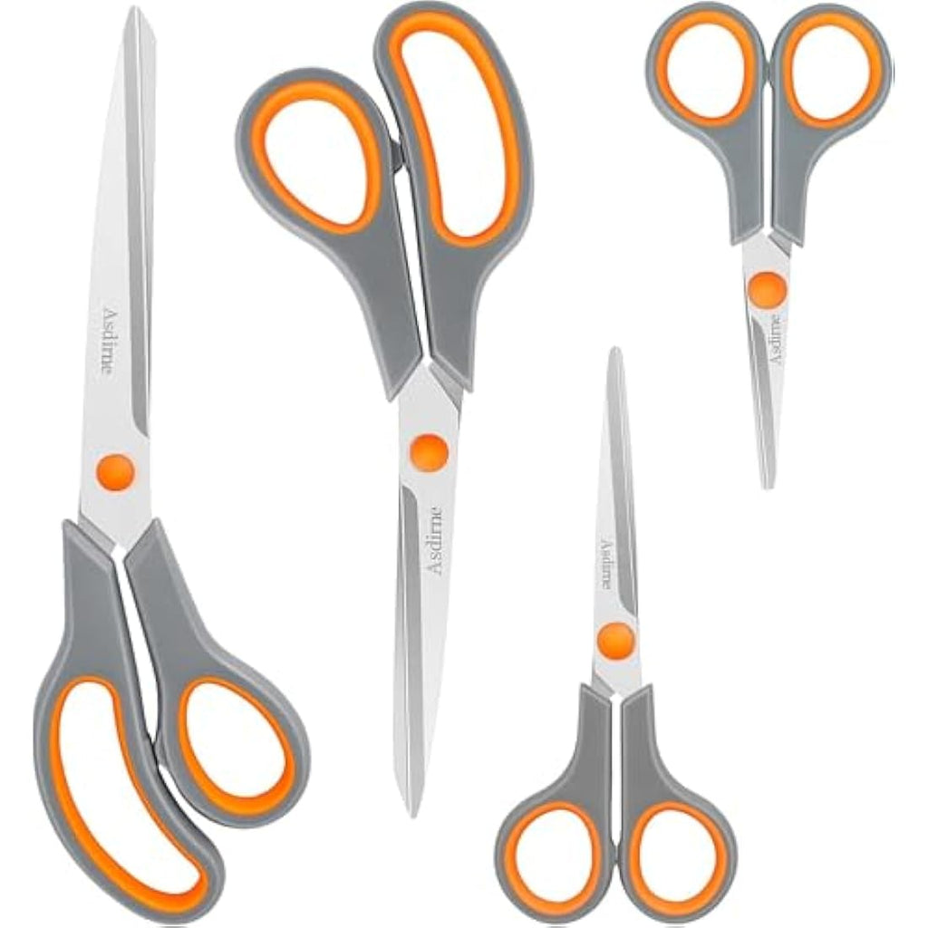 Asdirne Stainless Steel Scissors | 4-Piece Multi-Size Set with Soft Grip