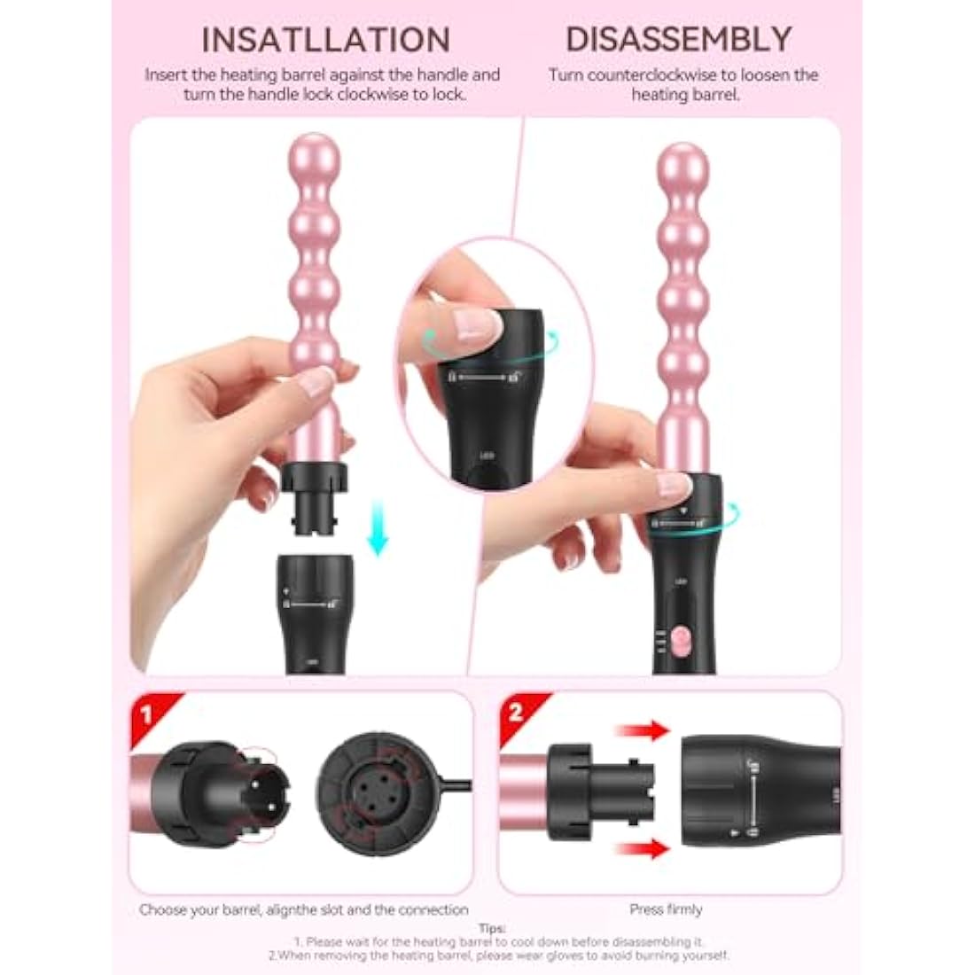 LANDOT 5-in-1 Curling Wand Set | Ceramic Interchangeable Barrels & Brush