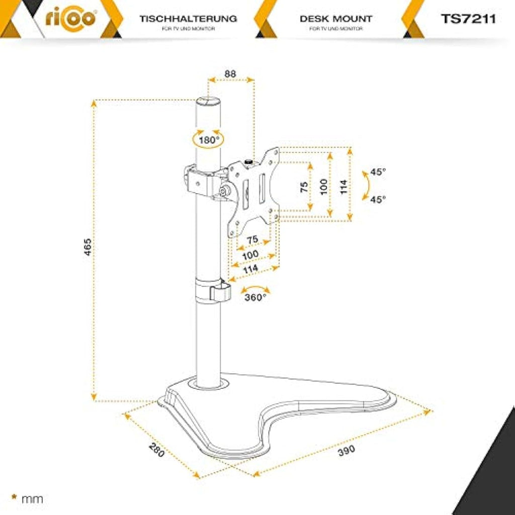 RICOO Single Monitor Stand | 13-32 Inch VESA Mount Tilt & Swivel