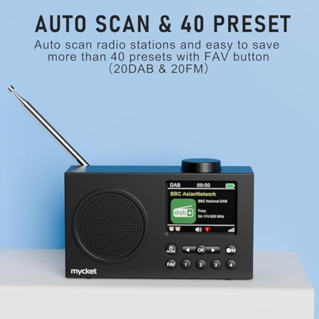 Mycket Portable DAB/DAB+ Digital Radio | Bluetooth, Rechargeable & Dual Alarm