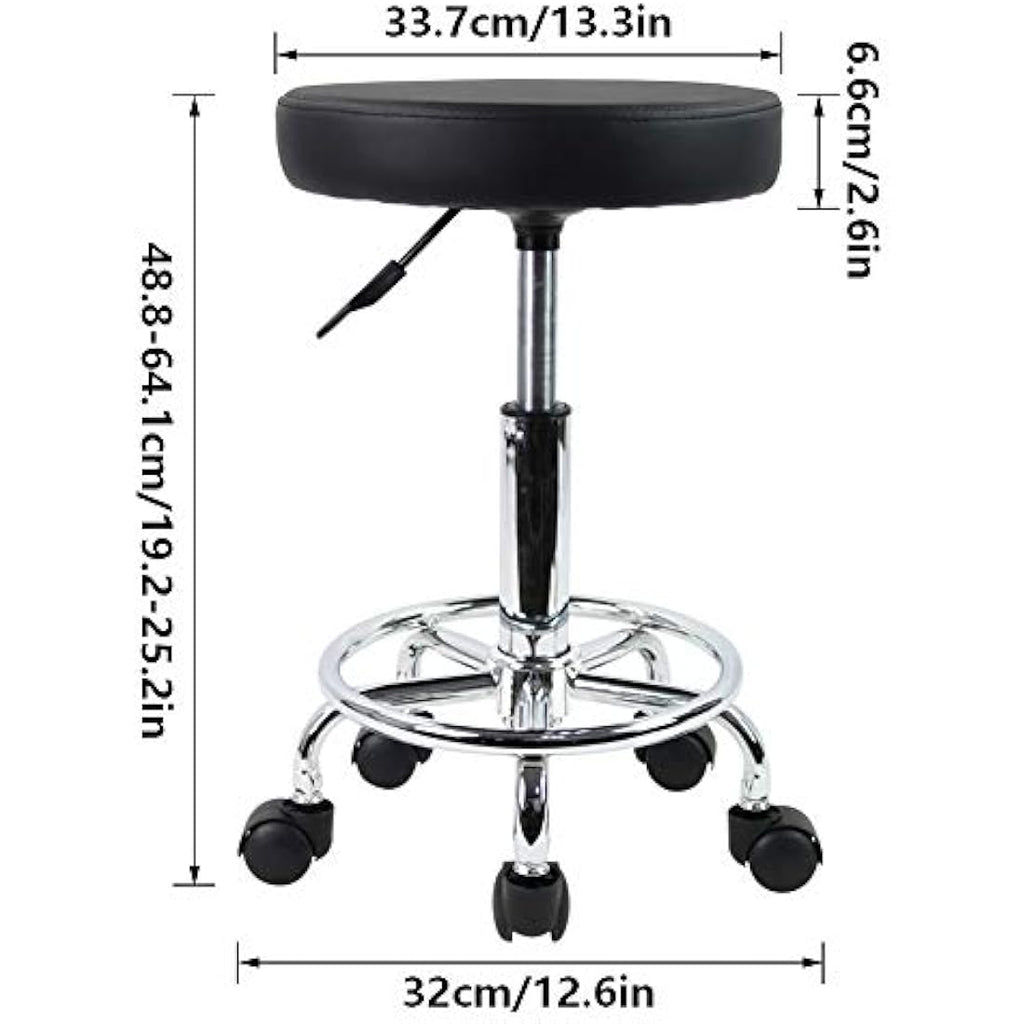 KKTONER PU Leather Rolling Stool - Adjustable Swivel Salon Chair with Footrest