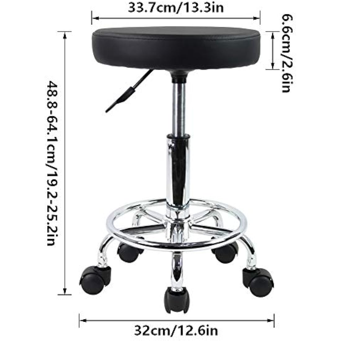 KKTONER PU Leather Rolling Stool - Adjustable Swivel Salon Chair with Footrest