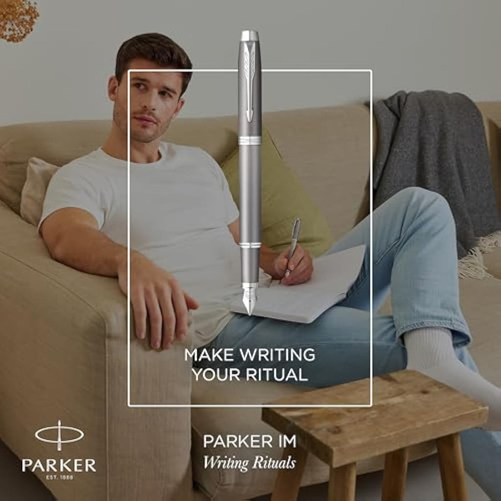 Parker IM Fountain Pen – Grey Gradient with Chrome Trims, Fine Nib