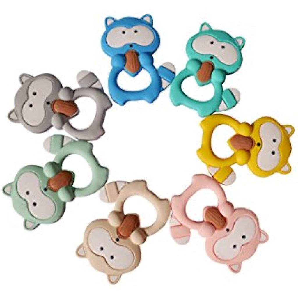 Raccoon Silicone Teether - BPA Free Sensory Chewelry, Blue
