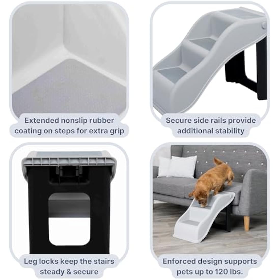 TRIXIE 3 Step Pet Stairs – Foldable Lightweight Non-Slip Dog Steps, Grey