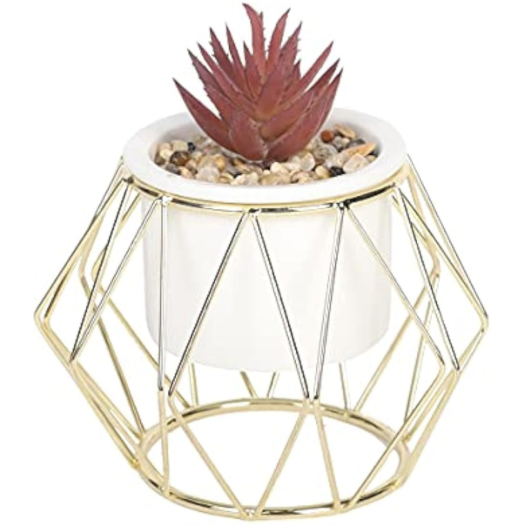 Jolof Store Purple Succulent Artificial Faux Plant in Gold Cage Stand