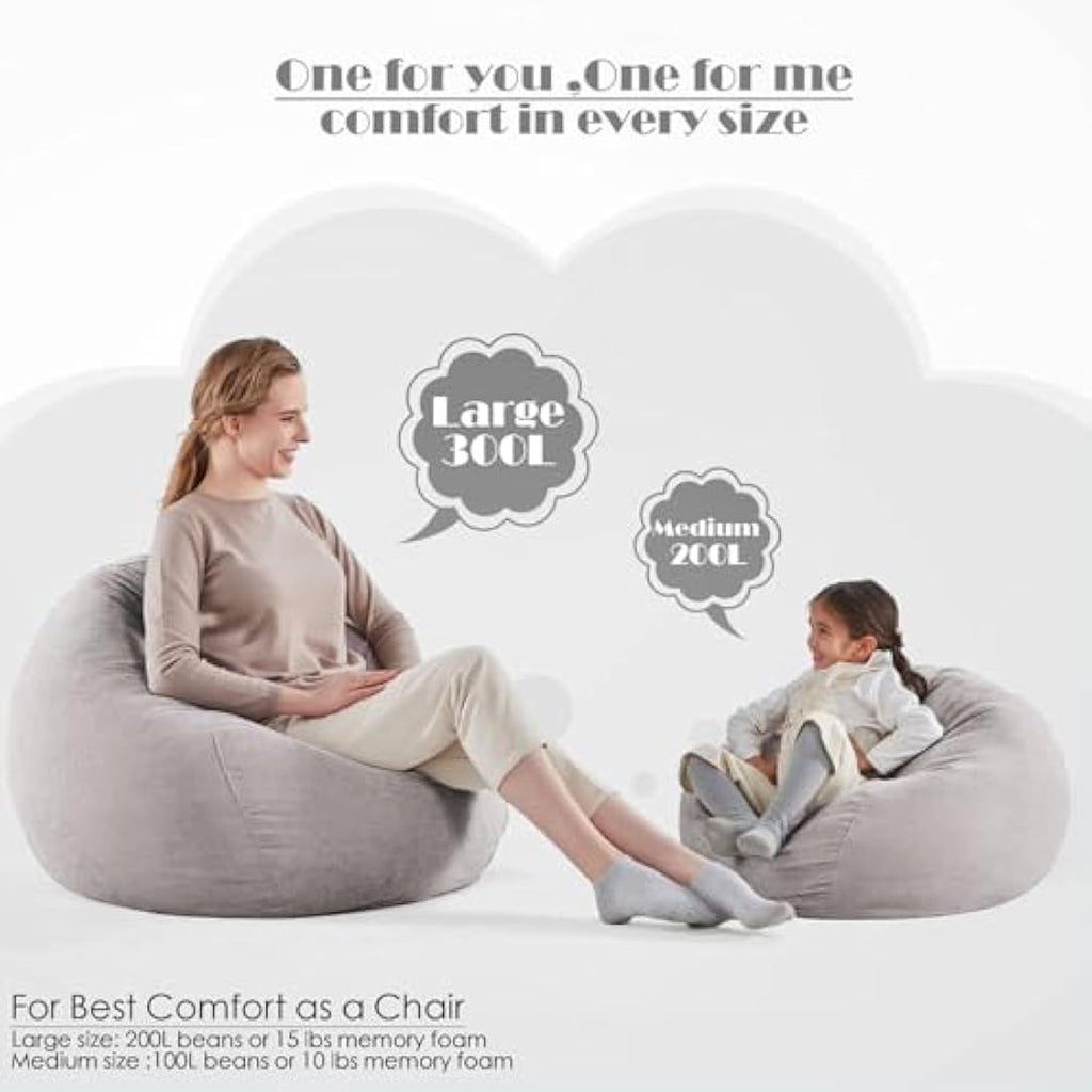 Nobildonna Corduroy Bean Bag Chair Cover | 300L Extra Large - Light Grey