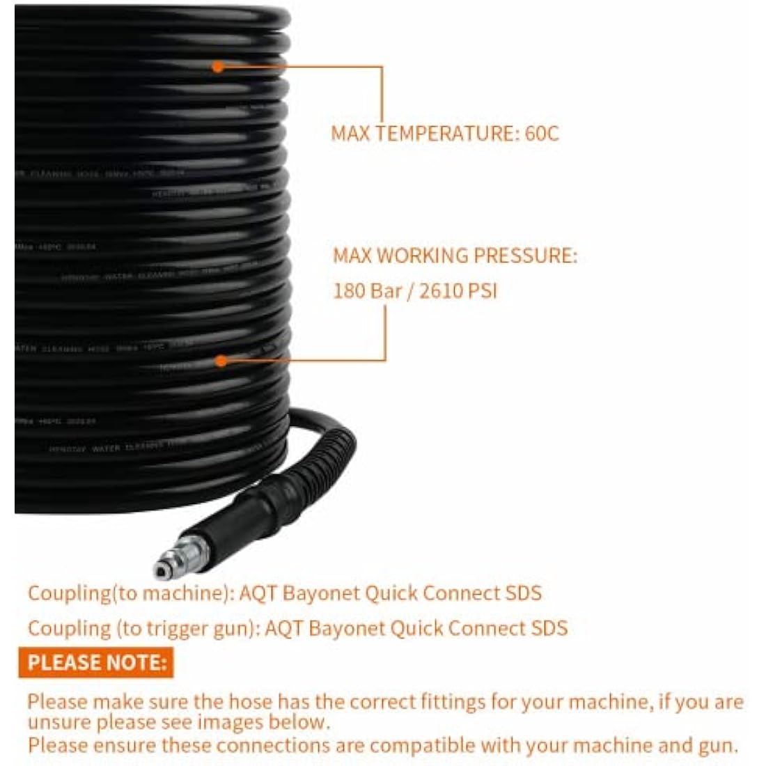 Fai Top 15M High Pressure Hose for Bosch AQT Washers | Tangle-Free Black
