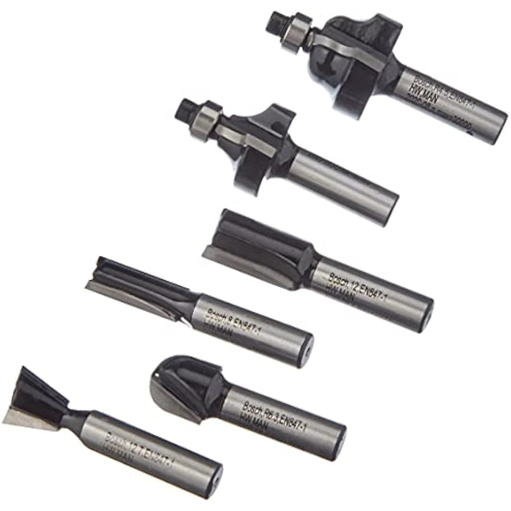 Bosch 6-Piece Tungsten Carbide Router Bit Set for Wood | 8mm Shank