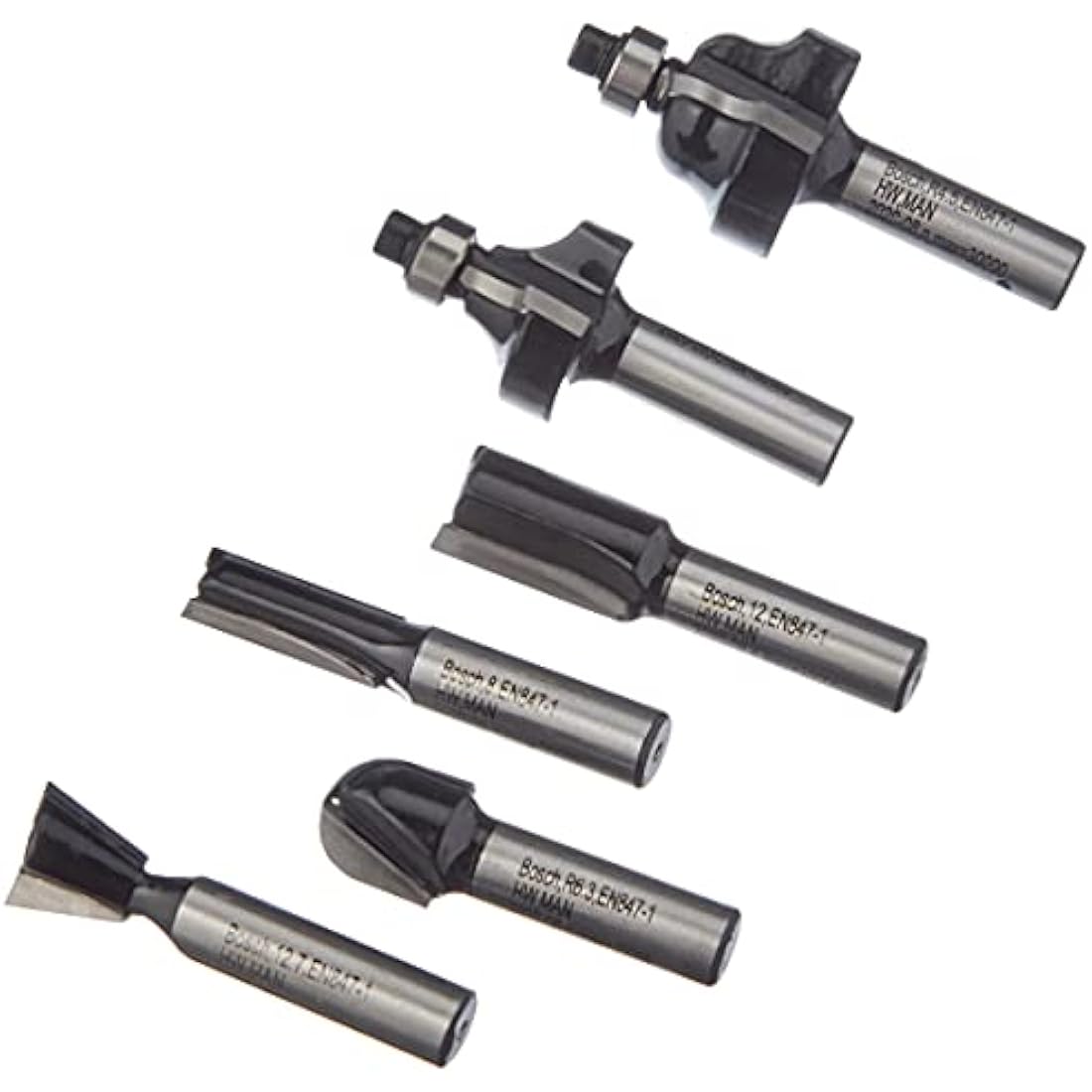 Bosch 6-Piece Tungsten Carbide Router Bit Set for Wood | 8mm Shank