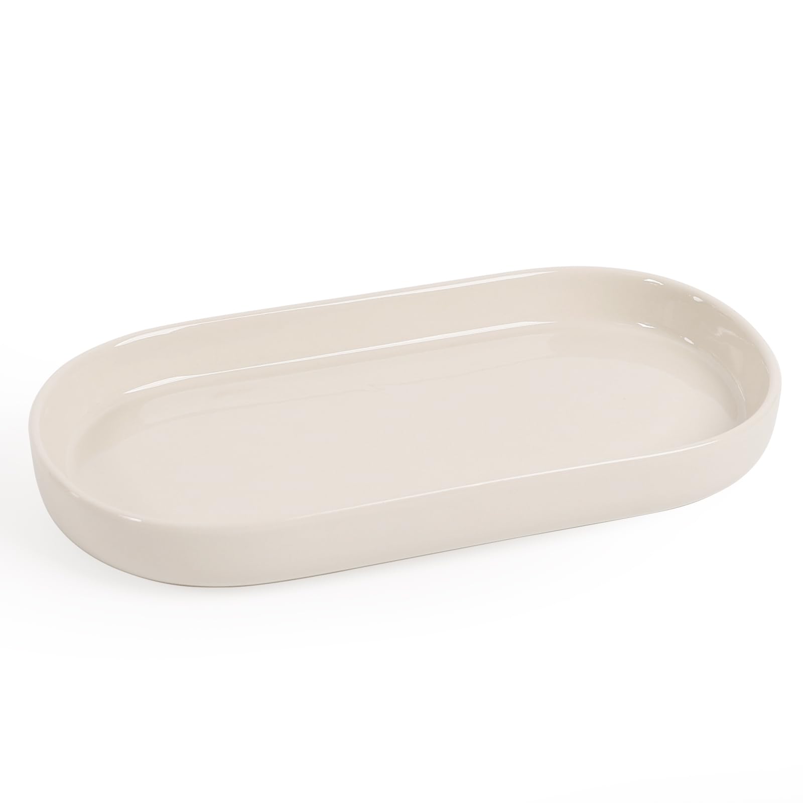 Ceramic Bathroom Tray – Small Oval Vanity Storage, Cream