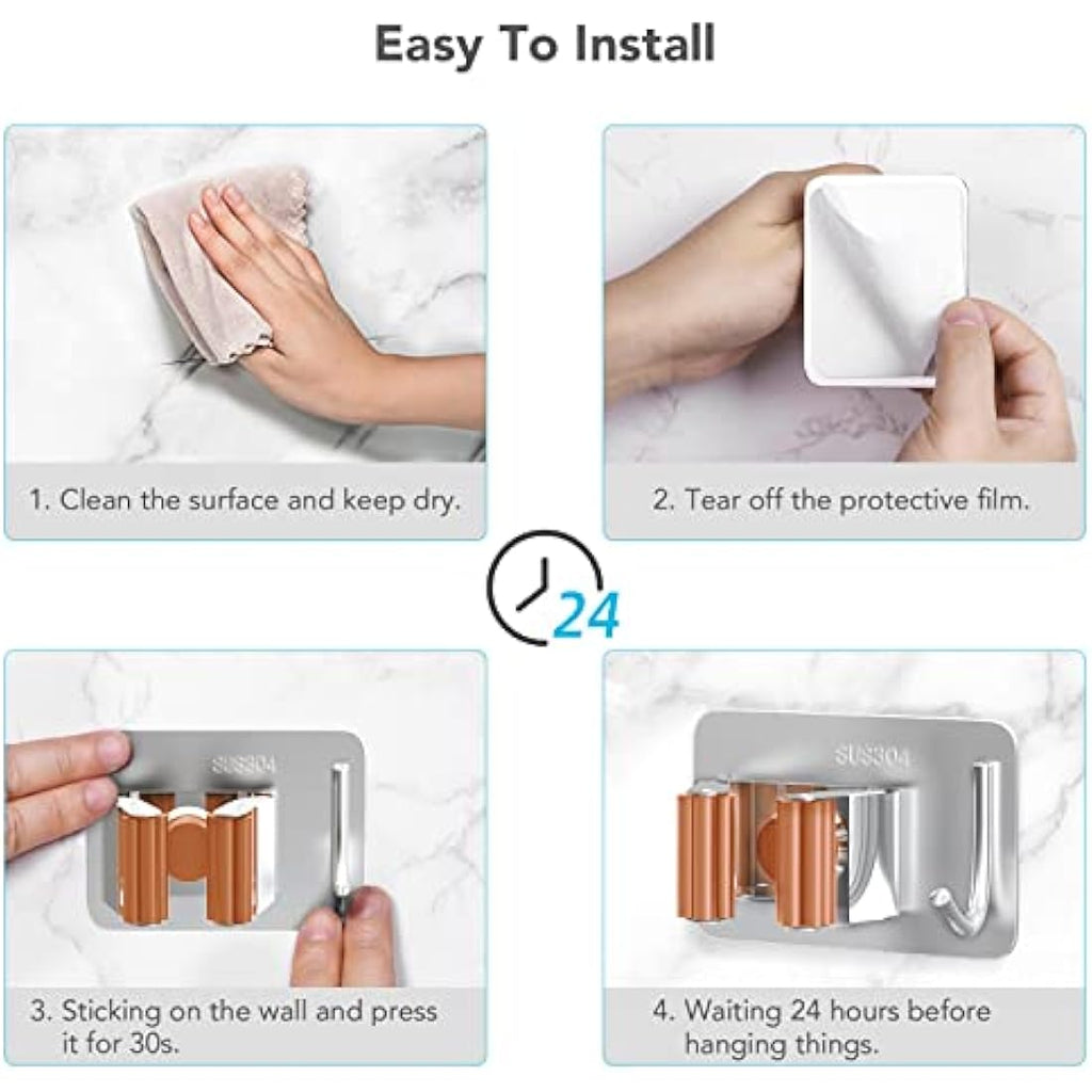 Homeasy Mop and Broom Holder – 4 Pcs Stainless Steel Wall Mount (Orange)