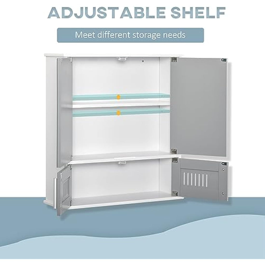 Kleankin Grey Bathroom Mirror Cabinet | Wall Mounted Storage Cupboard