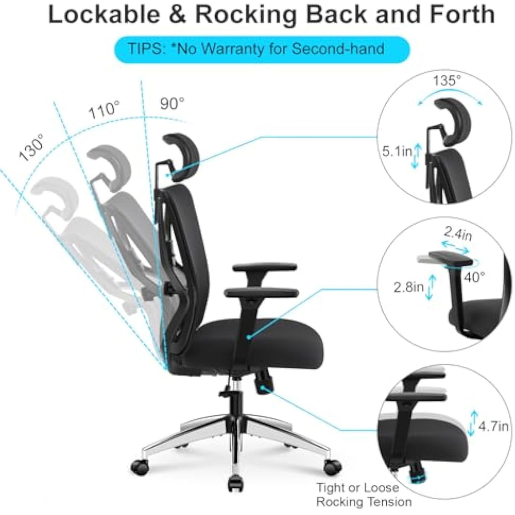 Ticova Ergonomic Office Chair – High Back Mesh Desk Chair with 3D Armrests