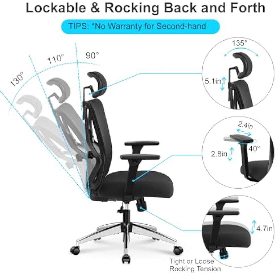 Ticova Ergonomic Office Chair – High Back Mesh Desk Chair with 3D Armrests