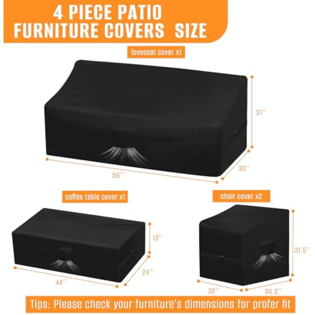 Kovshuiwe 4-Piece Patio Furniture Covers - 420D Heavy Duty Waterproof Black