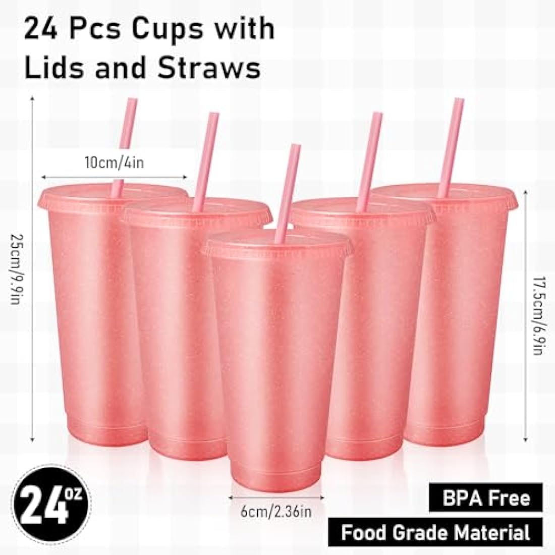 Jolof Store 24oz Glitter Reusable Cups with Lids and Straws – 24 Pack