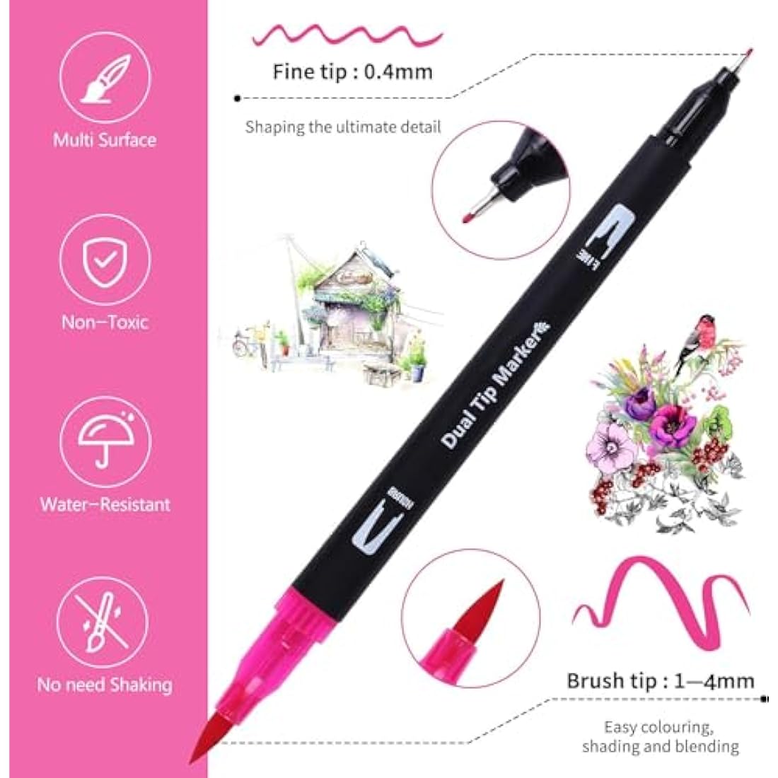 BEMAYSZ 108 Colors Dual Tip Brush Pens for Adult Coloring and Drawing
