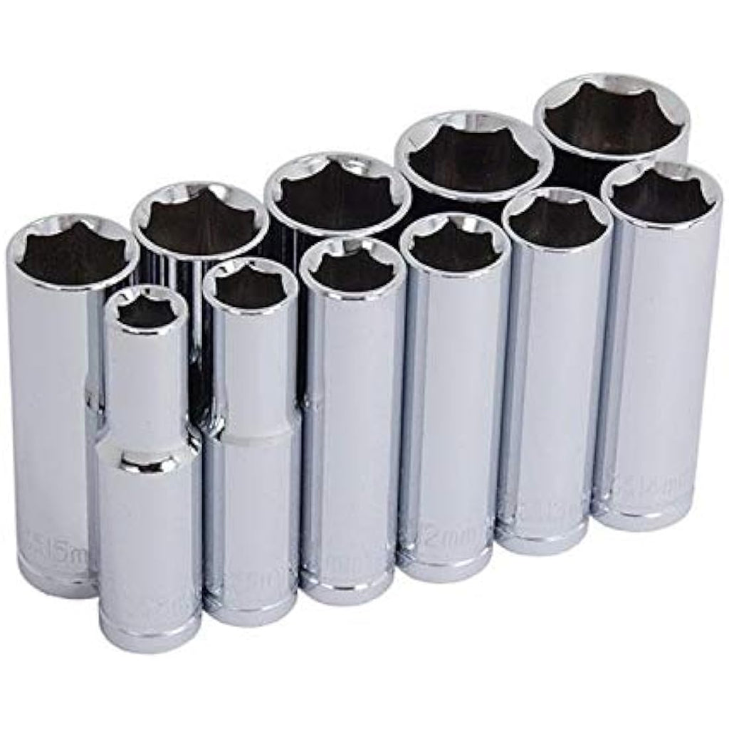 Neilsen 3/8-Inch Drive Deep Socket Set on Rail - Silver, 11 Piece