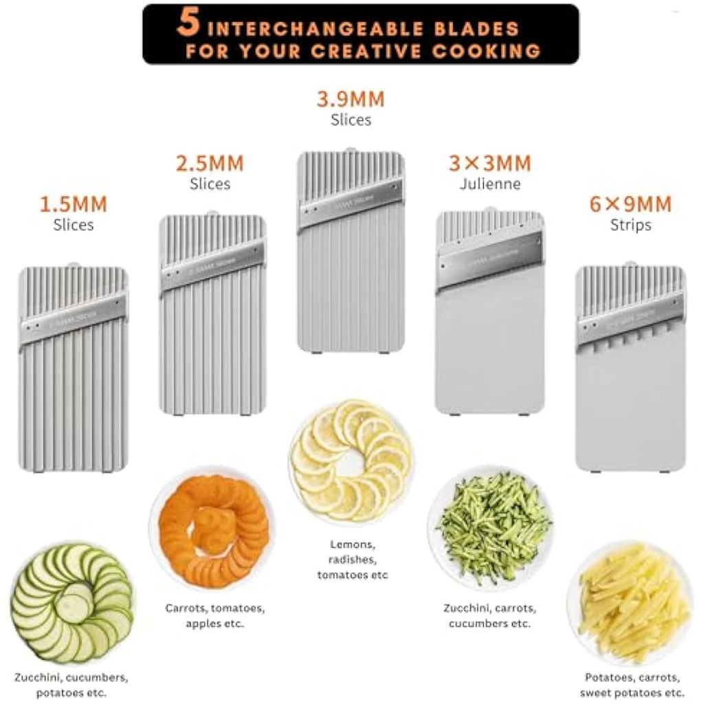 Brieftons Safe Mandoline Slicer | 5-Blade Vegetable Chopper and Dicer