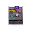 Humble Crew Wooden Kids Bookshelf | 4-Tier Storage with 3 Bins - Grey
