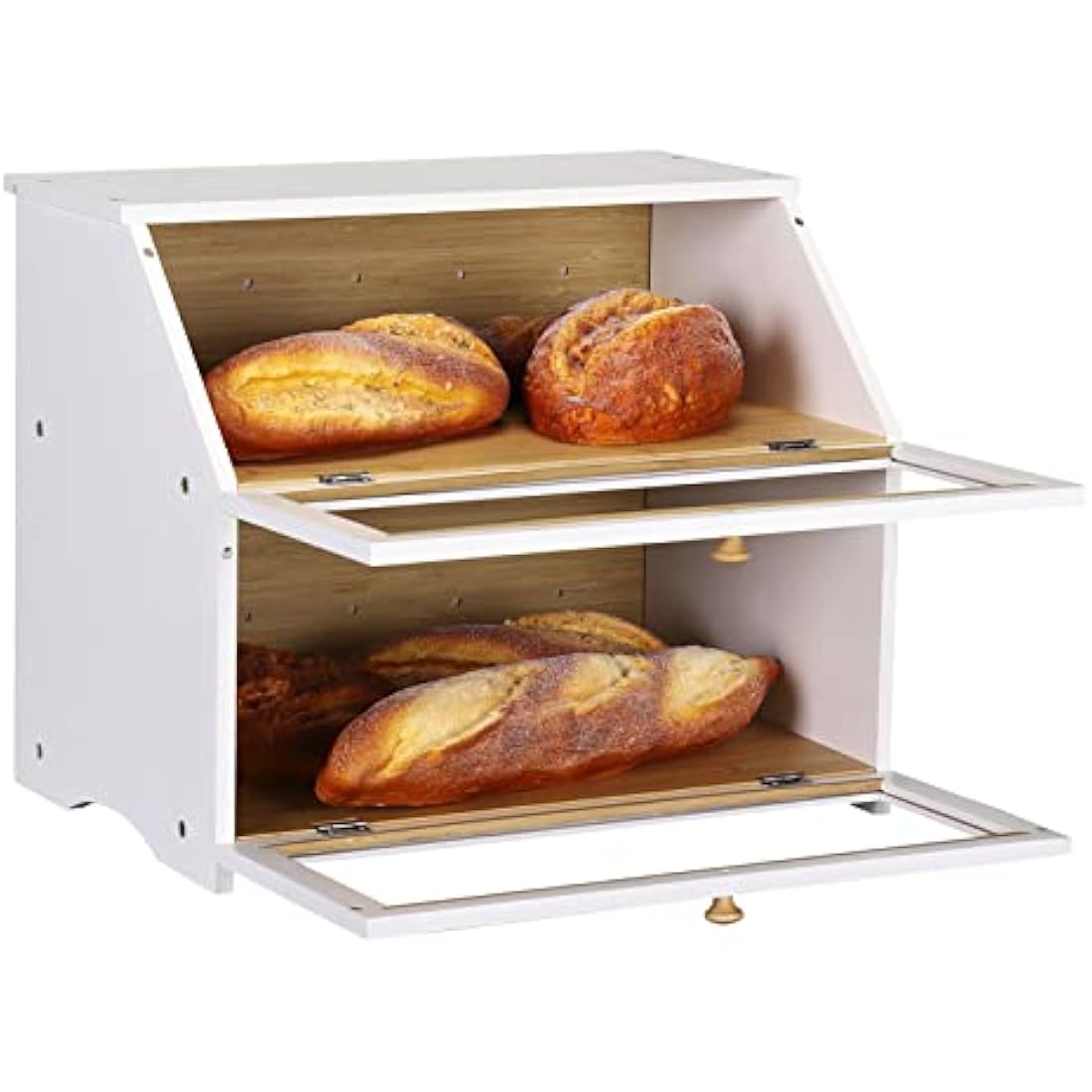 Leader Accessories Large 2-Layer Bamboo Bread Box – White Kitchen Storage