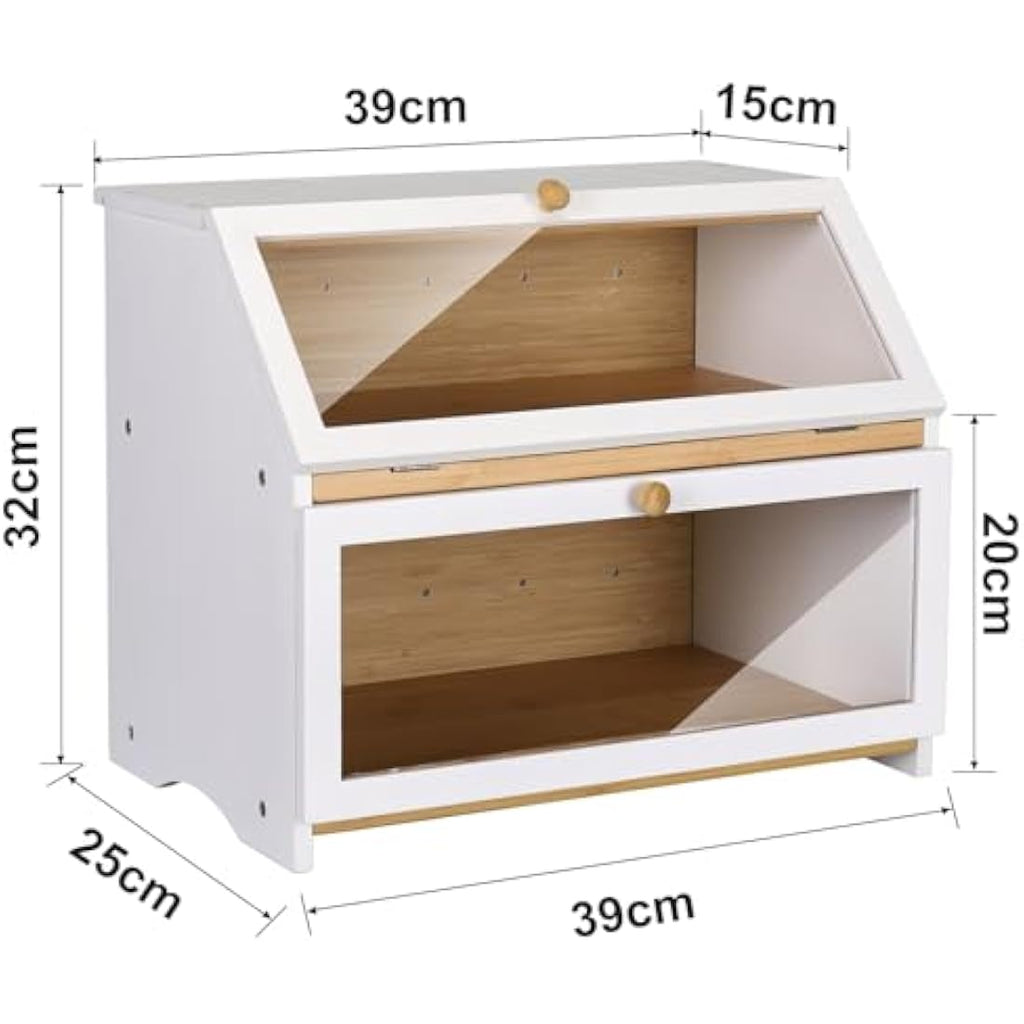 Leader Accessories Large 2-Layer Bamboo Bread Box – White Kitchen Storage