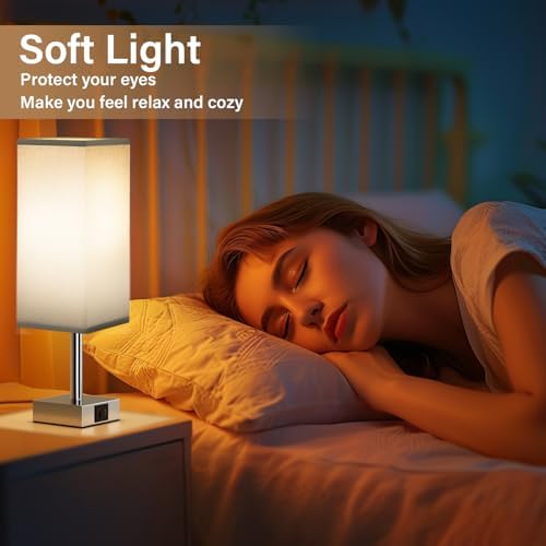 Aooshine Touch Bedside Lamps Set of 2 | 3-Way Dimmable USB-C Table Lamps