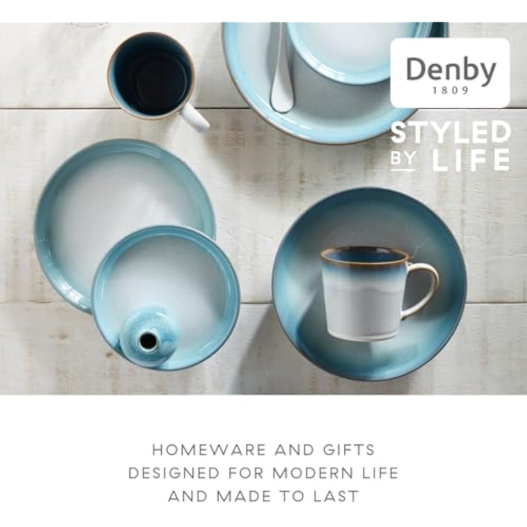 Denby Azure Haze Stoneware Coffee Mug Set of 2 | 400ml Blue & White