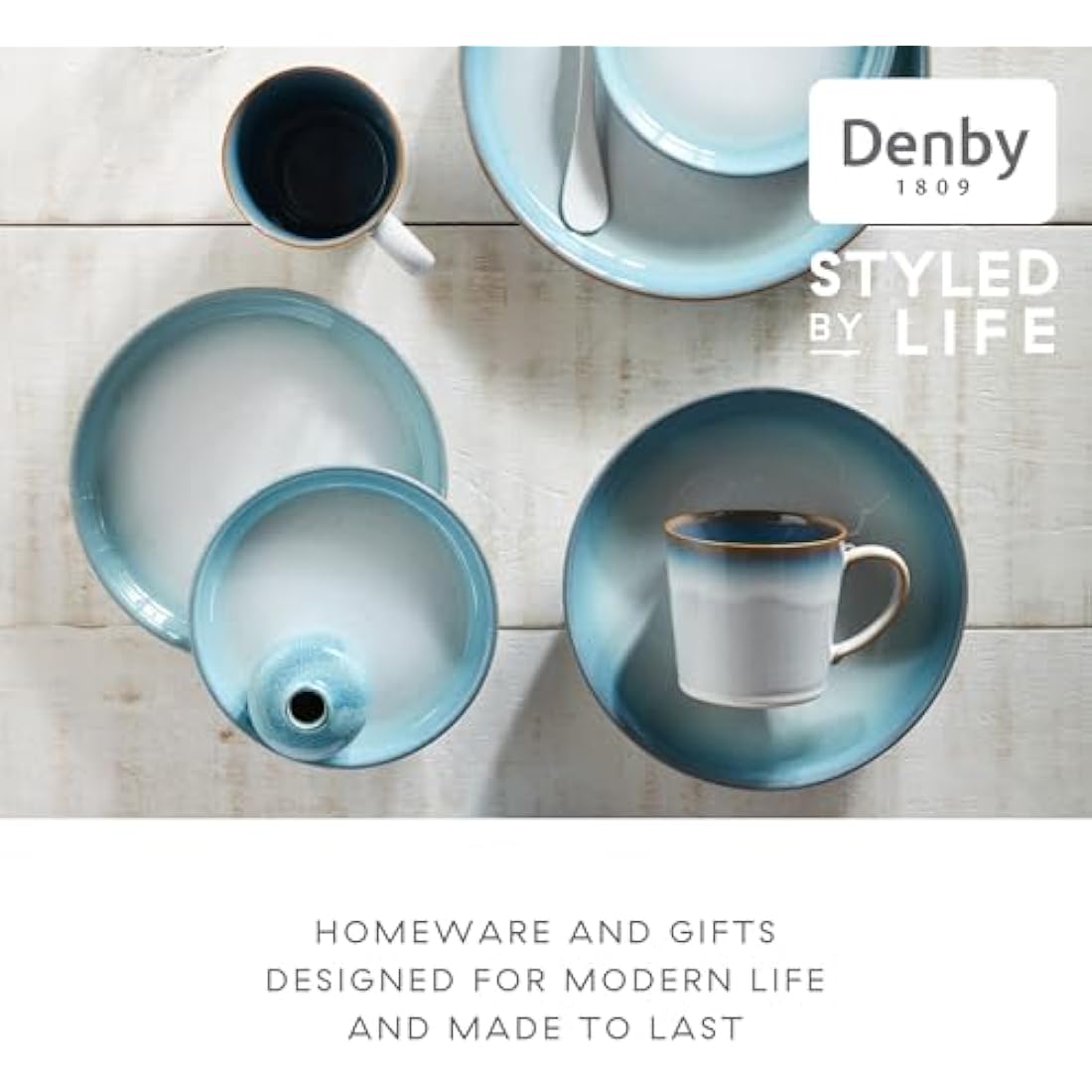 Denby Azure Haze Stoneware Coffee Mug Set of 2 | 400ml Blue & White