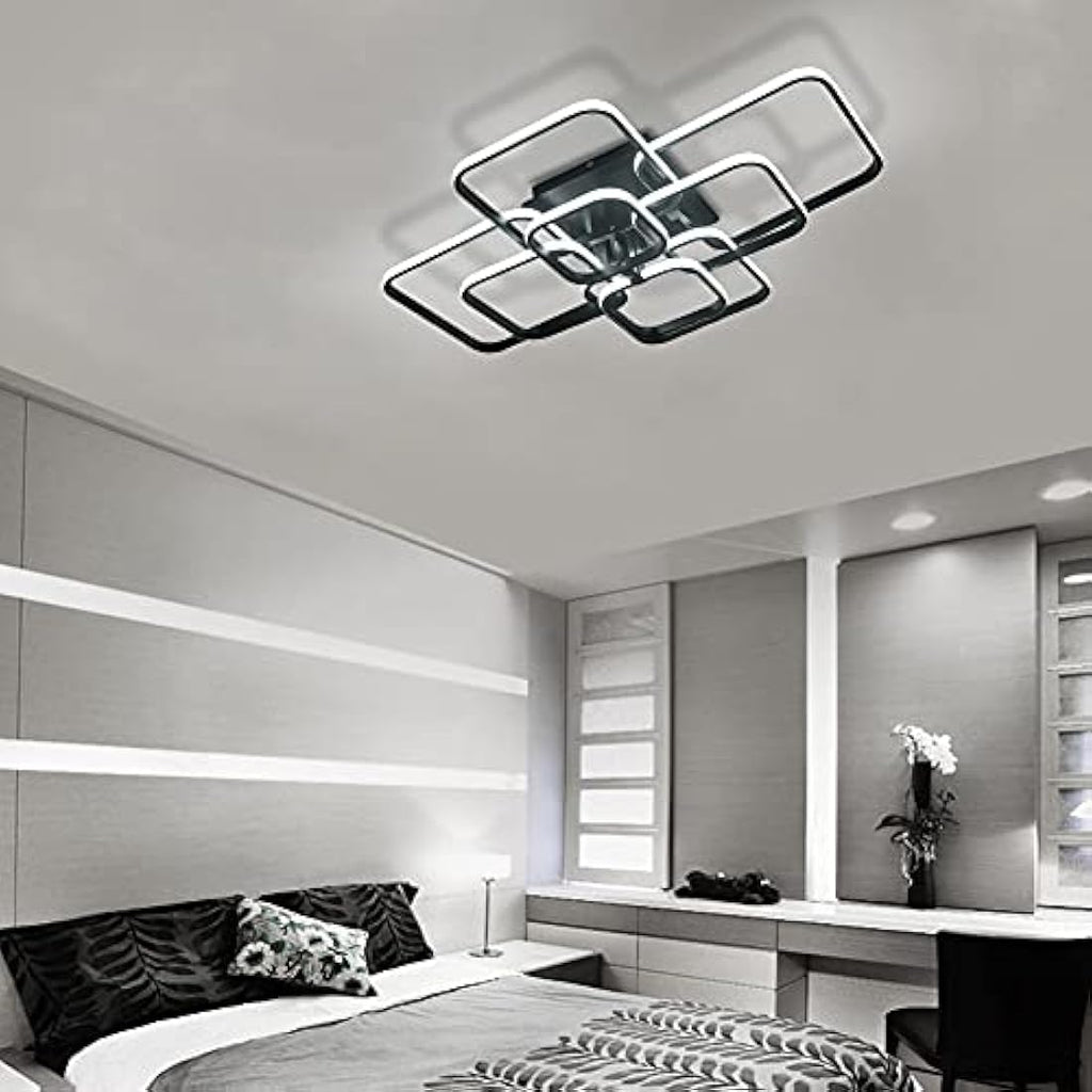 XEMQENER Modern 8-Square LED Ceiling Light | 152W Black Acrylic Chandelier