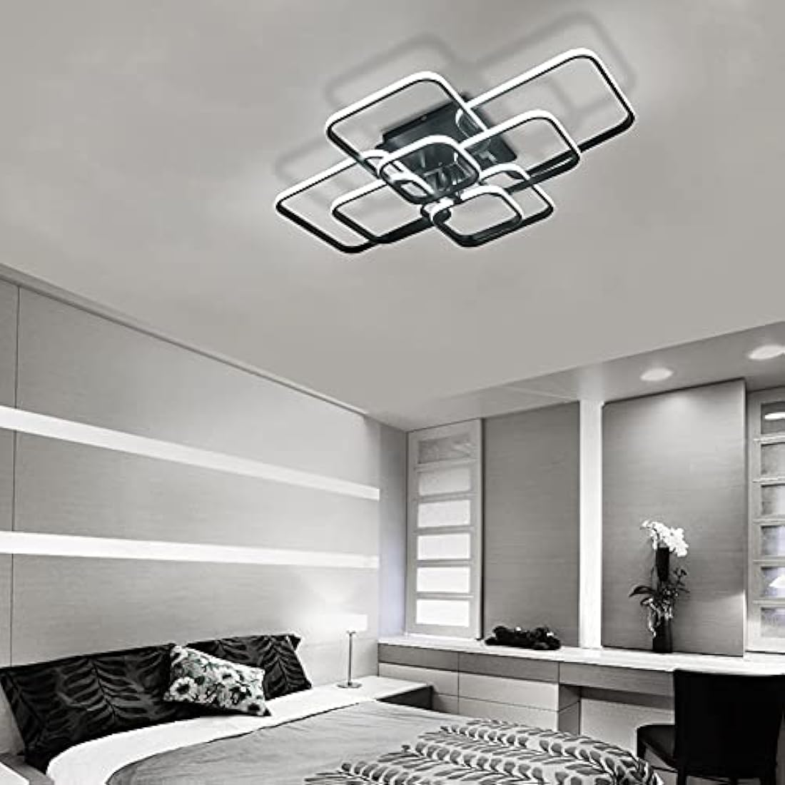 XEMQENER Modern 8-Square LED Ceiling Light | 152W Black Acrylic Chandelier