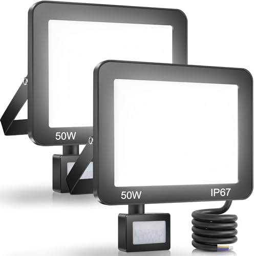 YIQIBRO 50W LED Security Lights | IP67 Waterproof Motion Sensor 2-Pack