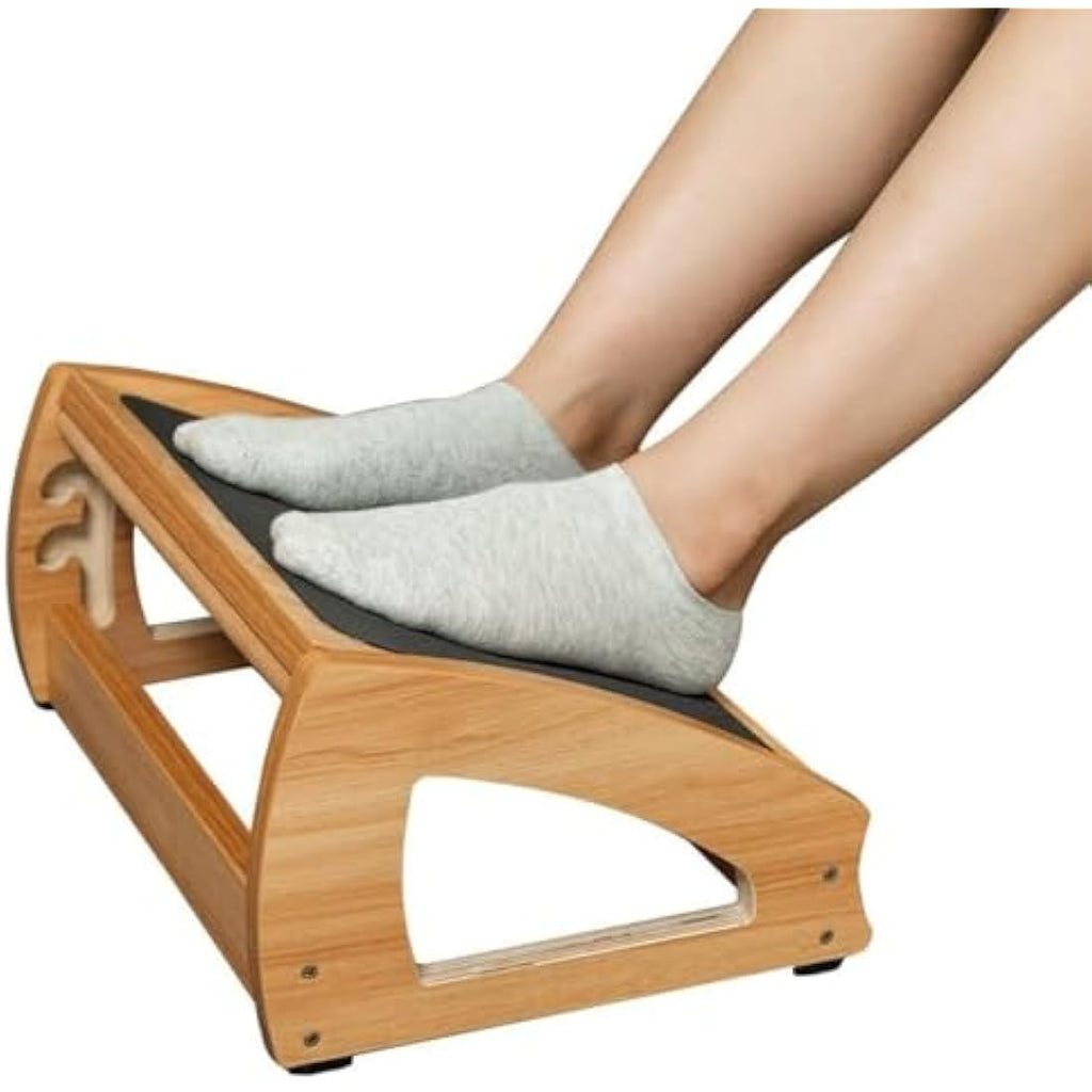 StrongTek Wooden Under Desk Footrest – Adjustable Ergonomic Foot Stool