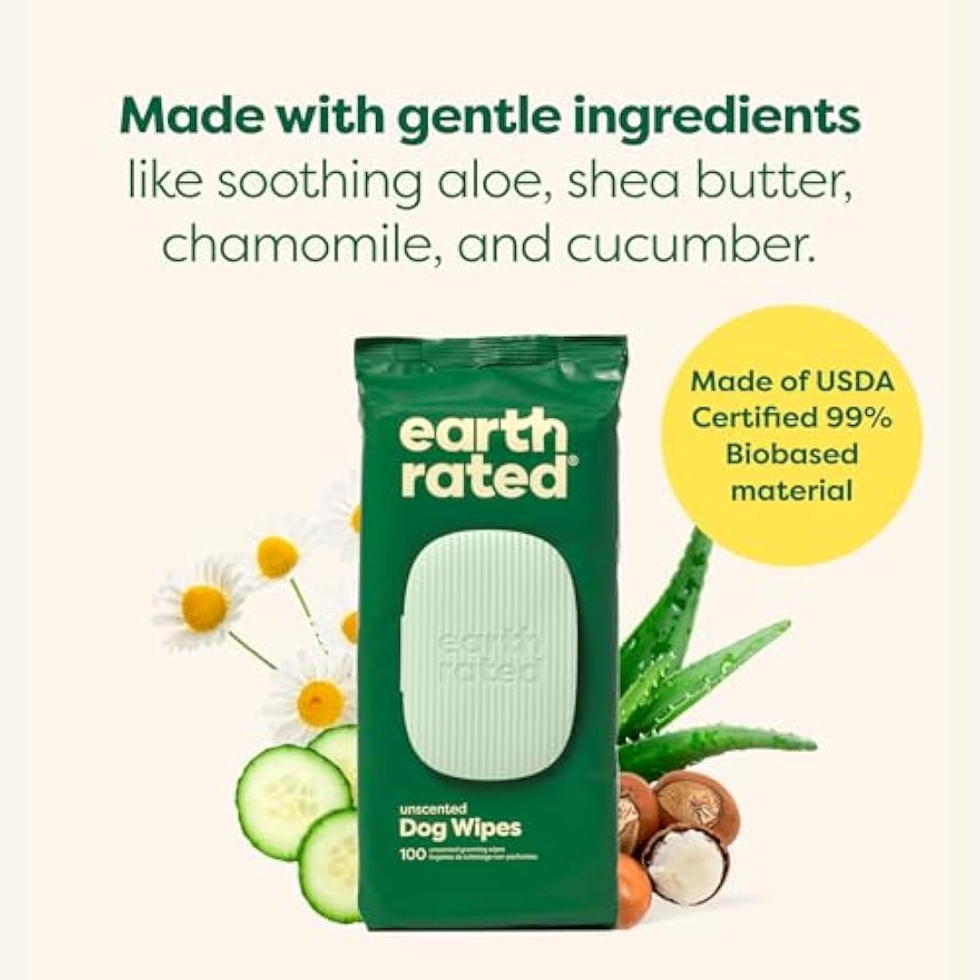 Earth Rated Unscented Pet Wipes - Hypoallergenic Grooming - 400 Count