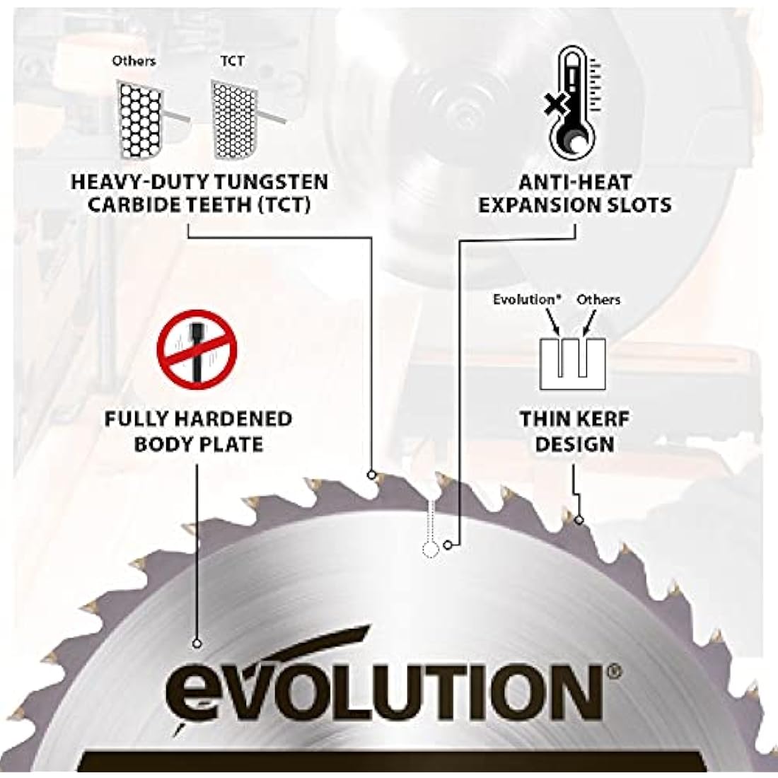 Evolution 355mm 60T TCT Wood Cutting Blade for Chop Saws