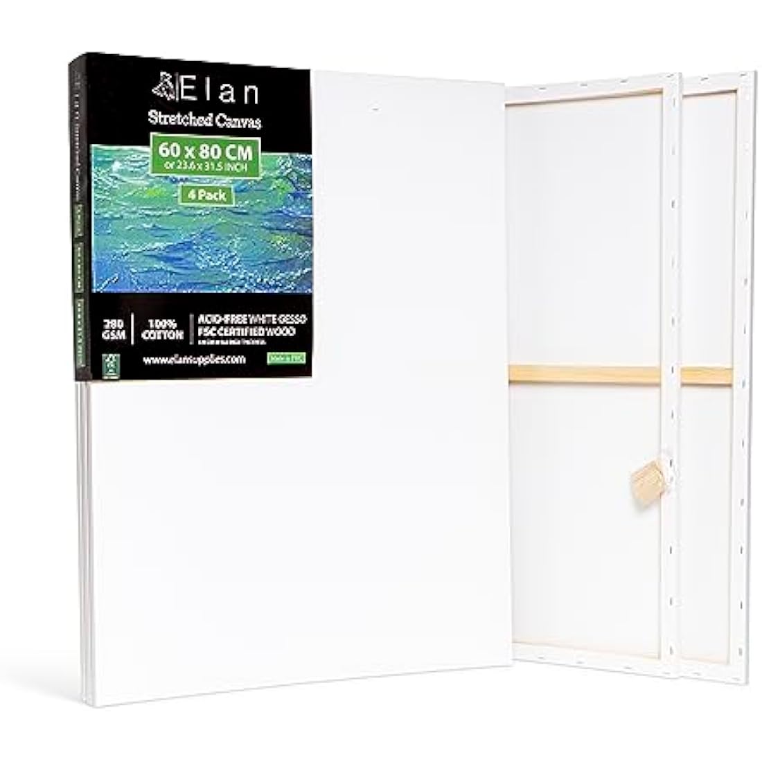 Elan 60x80cm Stretched Canvas 4-Pack | Triple Primed 100% Cotton