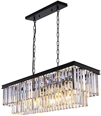 Wellmet 9-Light Crystal Chandelier – Modern Black Kitchen Island Light