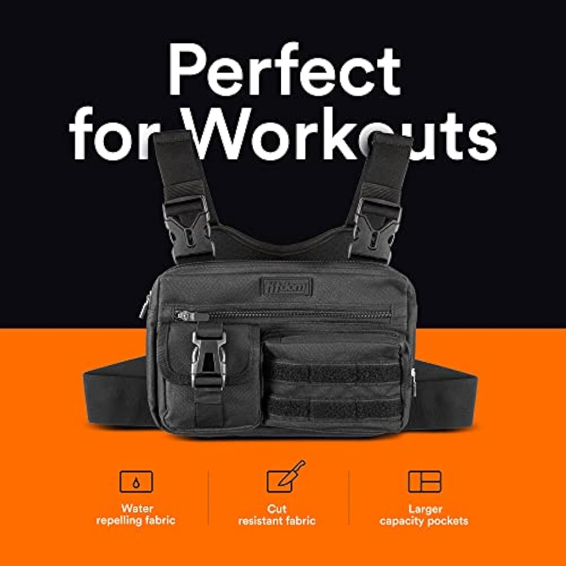 Fitdom Tactical Sports Utility Chest Pack | EDC Rig Pouch - Jet Black